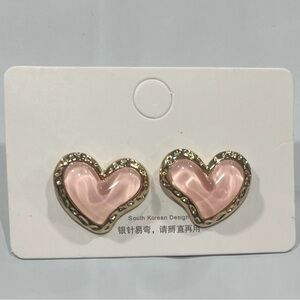 Pink Heart Resin Stud Earrings with Gold Trim